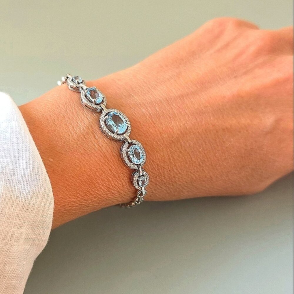 925 Sterling Silver Bracelet 7inch with Natural Topaz Gemstone